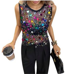 NEW Womens Sequin Top Sleeveless Sparkly Dressy Tank Tops Glitter Cocktail Party